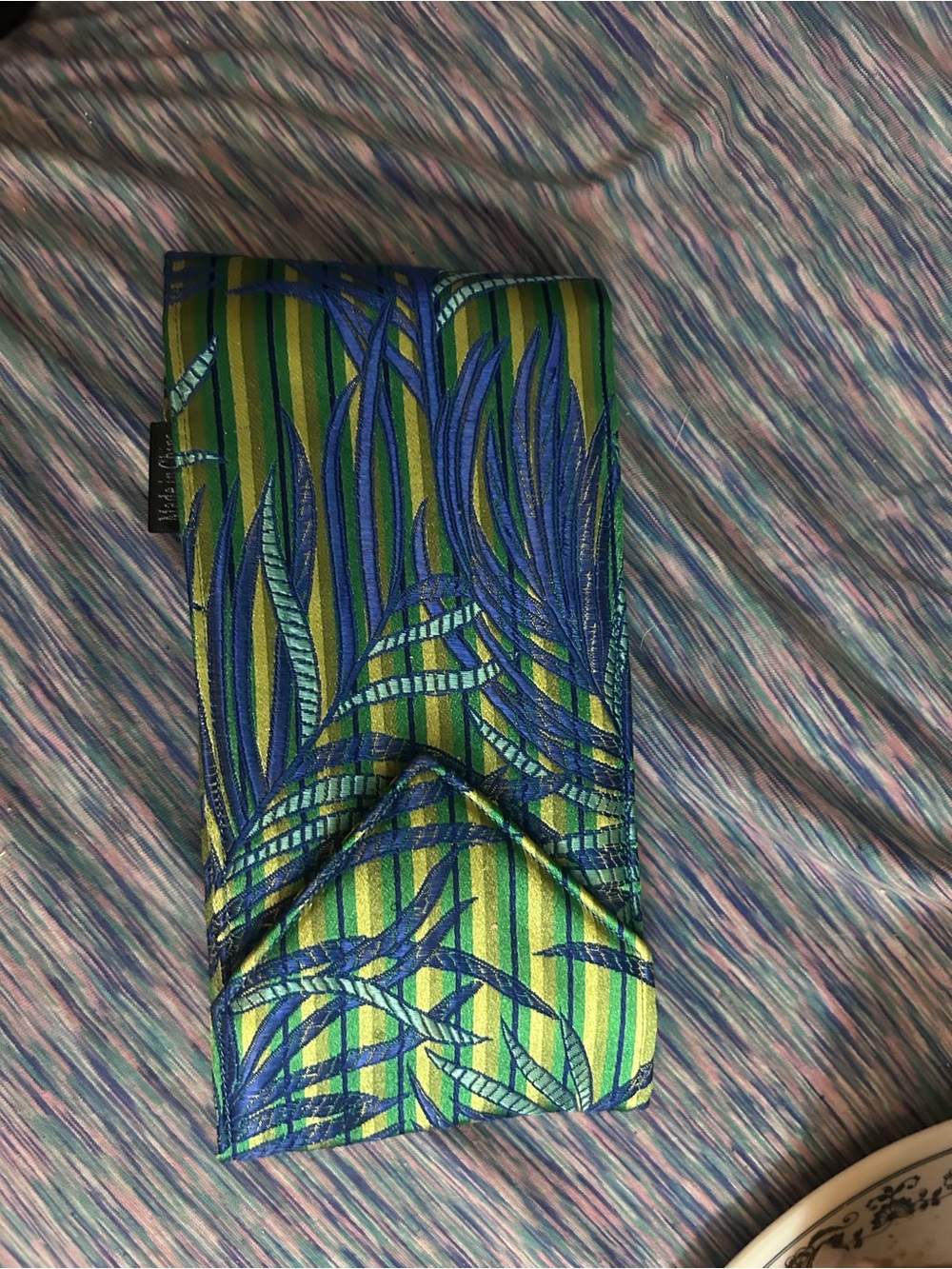 Cathayrana Green & Blue Botanical Fold-Over DOUBLE eyeglass pouch
